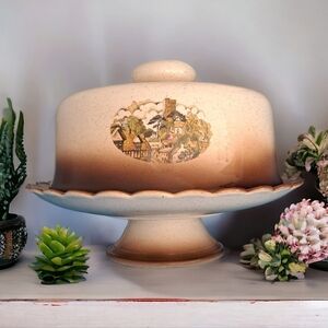 Vintage rare handmade ceramic dome cloche with cloche cake display cake holder